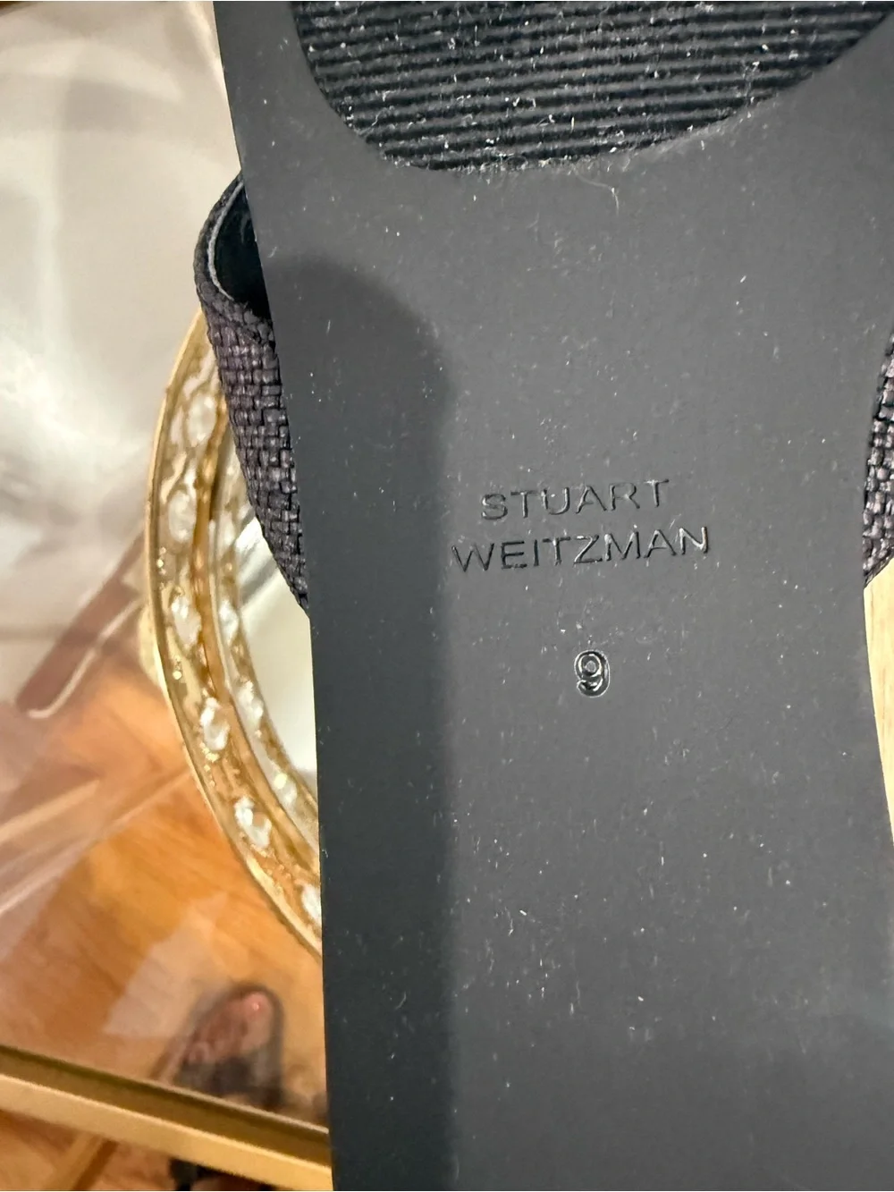 Stuart Weitzman Black Textured Cross-Strap Slide Sandals